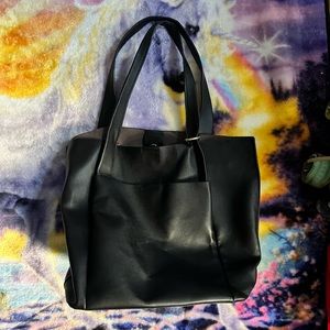 Zara Minimal Shopper / Black Faux Leather Tote